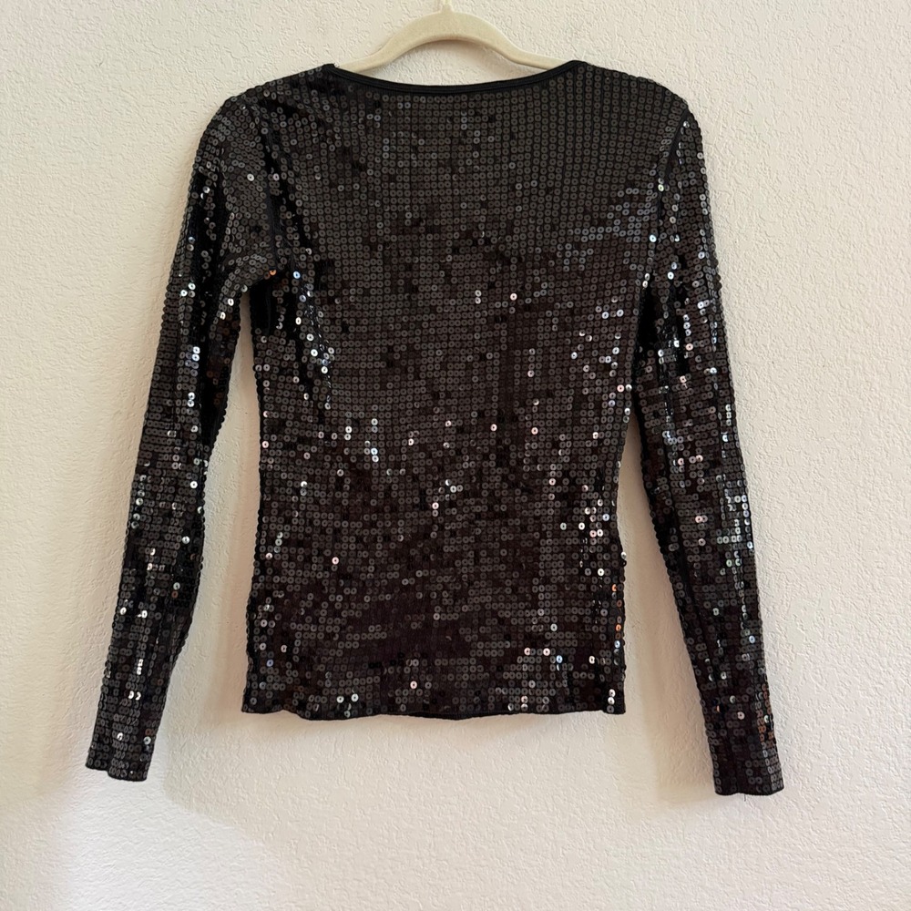 Michael Michael Kors Womens XS Black Sequin‎ Long Sleeve Crew Neck Top Sparkle - Picture 6 of 10